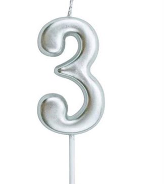 Casey 10cm Silver Numerical Birthday Candle Nr.3