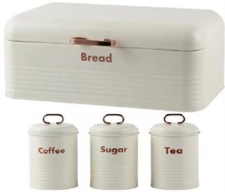 Totally 4-Piece Breadbin and Canister Tin Set Combo White