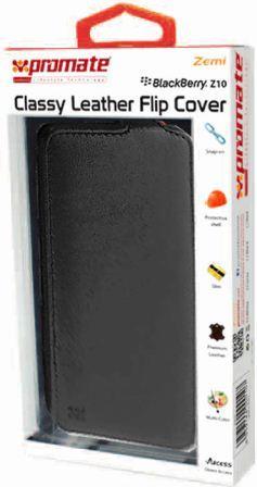 Promate Black Zemi BlackBerry Z10 Classy Leather Flip Cover