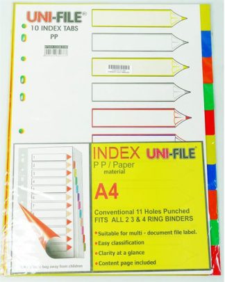 Uni File A4 10 Index Tabs File Dividers