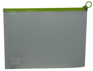 Brainware A4 Clear Carry Folder With Green Easy Slide Zip