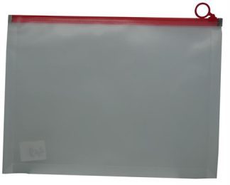 Brainware A4 Clear Carry Folder With Red Easy Slide Zip
