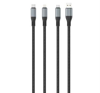 Ezra 3in1 Black Braided 2.4A 1Meter Data Cable