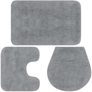 Casey Bathroom Light Grey 3 Piece Mat Set